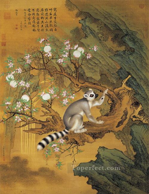 中国の伝統的なラング光る動物と桃油絵
